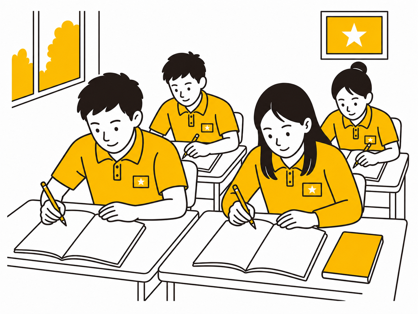 教室でひらがなや漢字を一生懸命勉強するベトナム人の若者たち