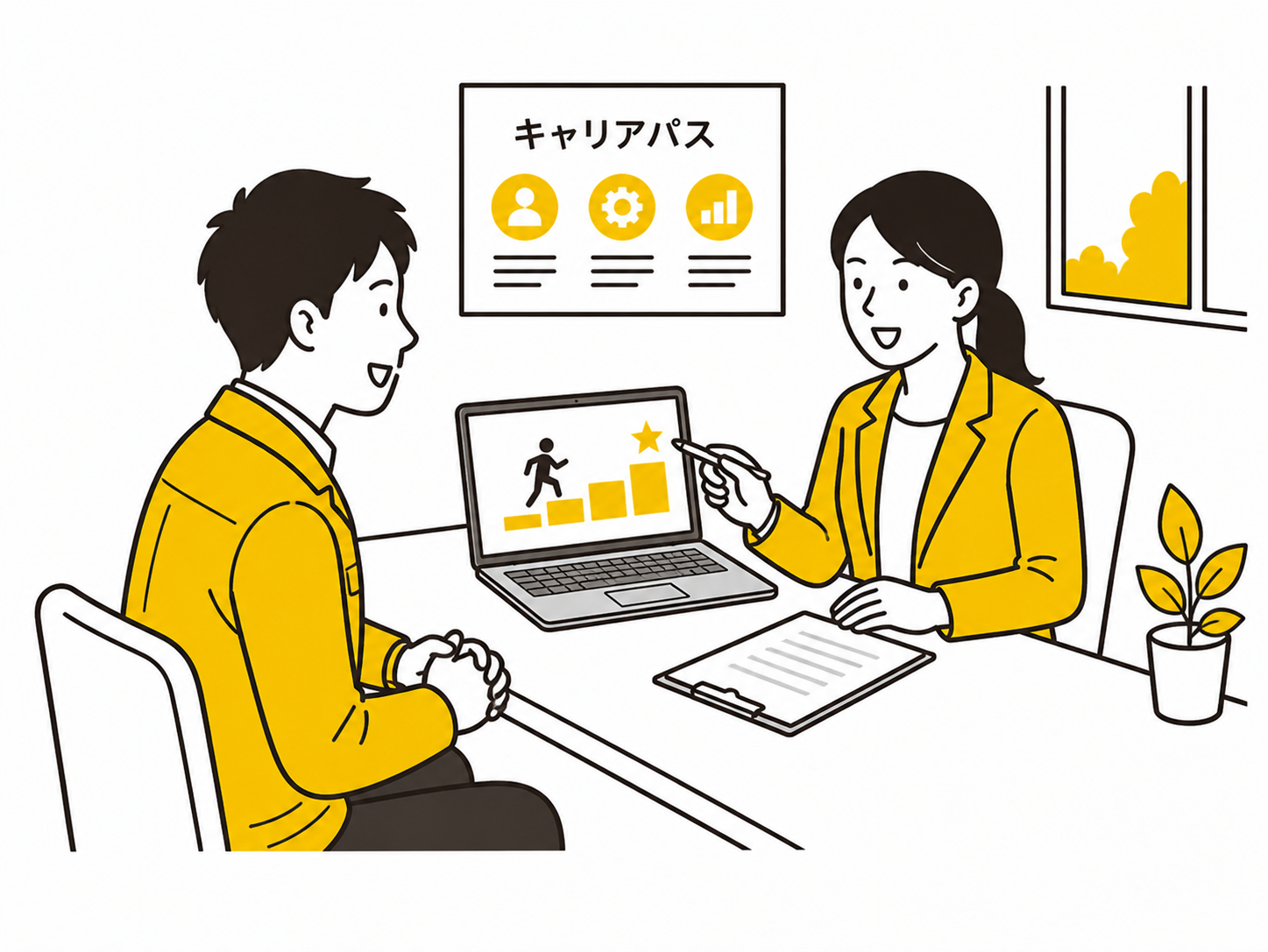キャリアアドバイザーとキャリアパスについて面談するベトナム人スタッフ